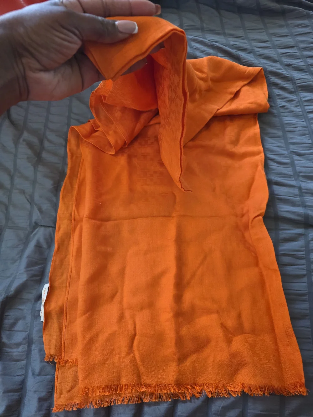 Tory Burch Orange Fringed Lightweight Wrap Scarf